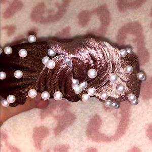Light brown velvet pearl knot headband